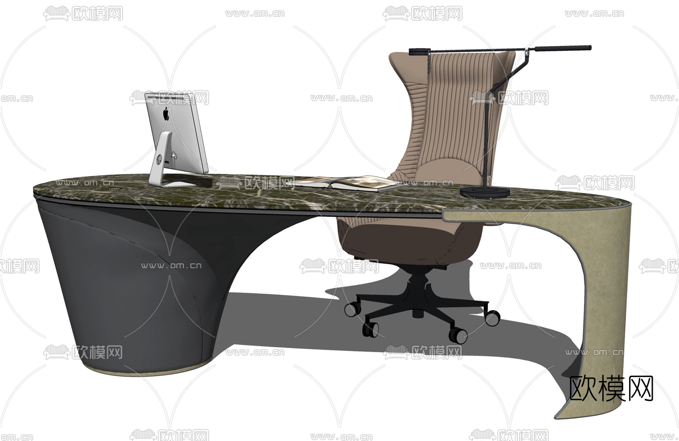 现代大班台办公桌su模型