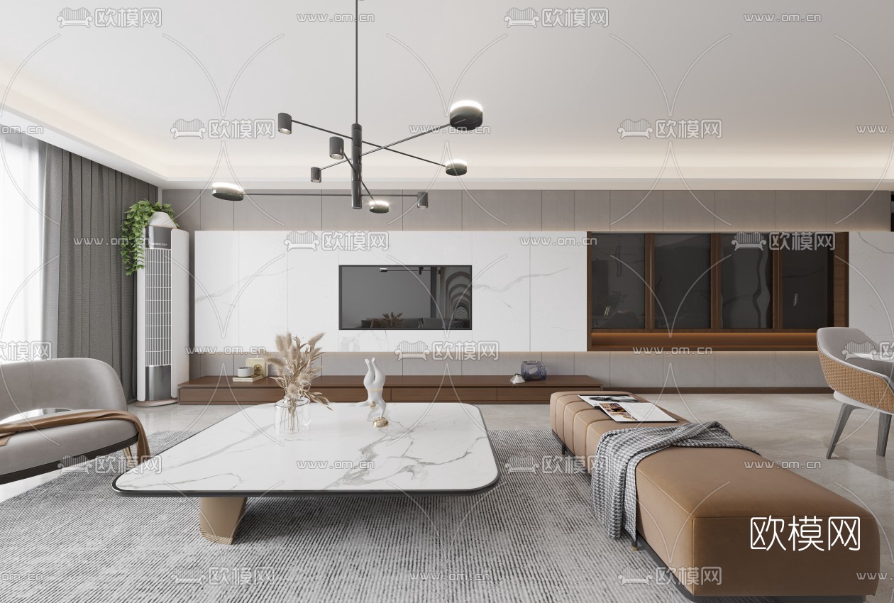 现代客厅免费3d模型下载