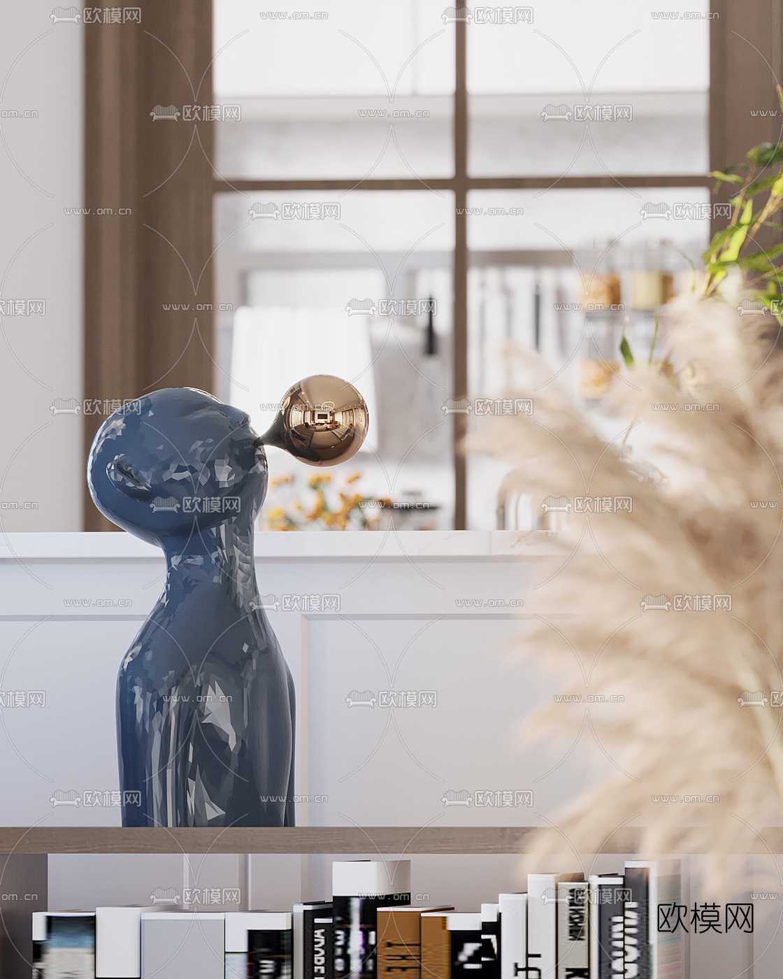 现代轻奢客厅餐厅3d模型