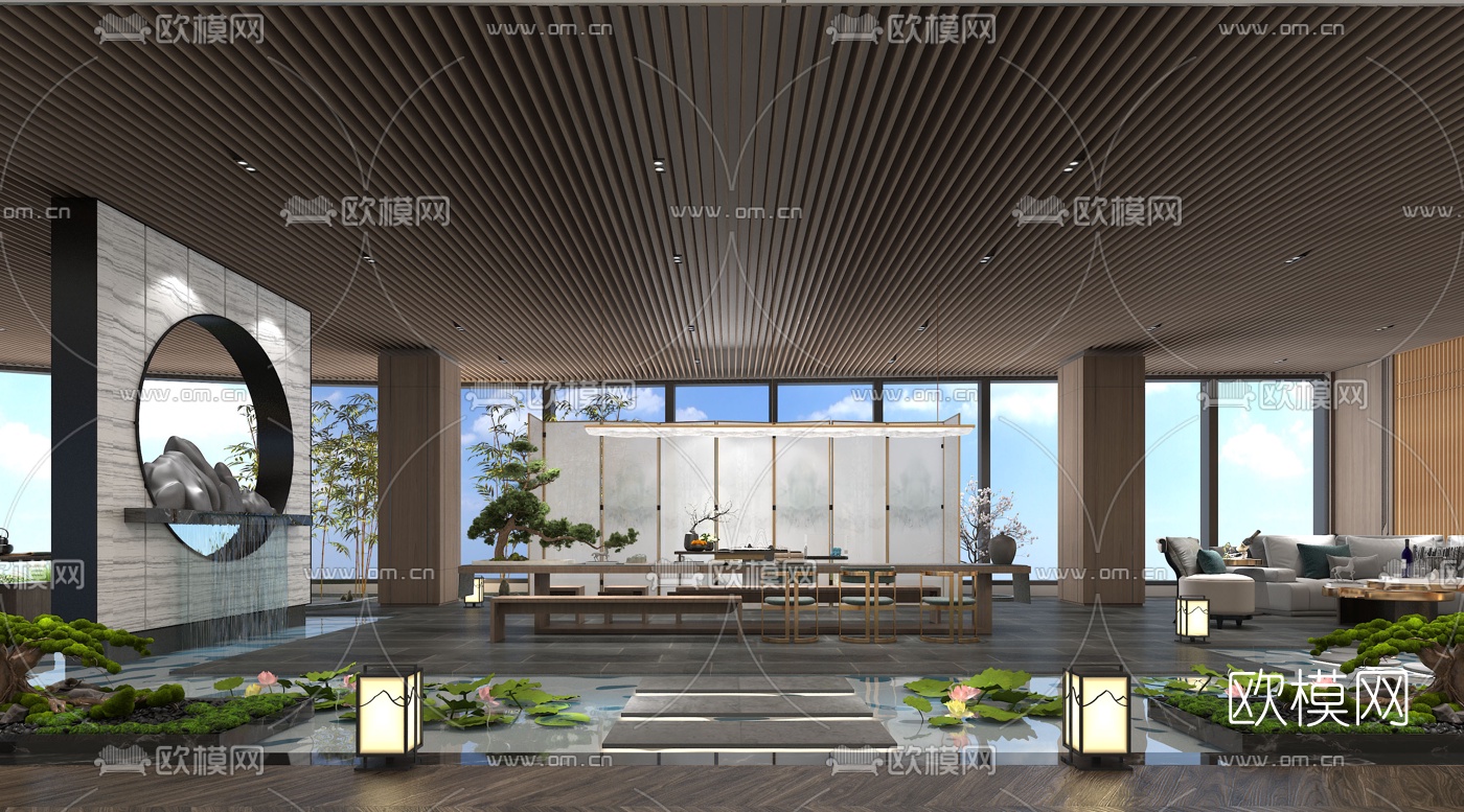 新中式会所休闲茶室3d模型下载（渲染图2）