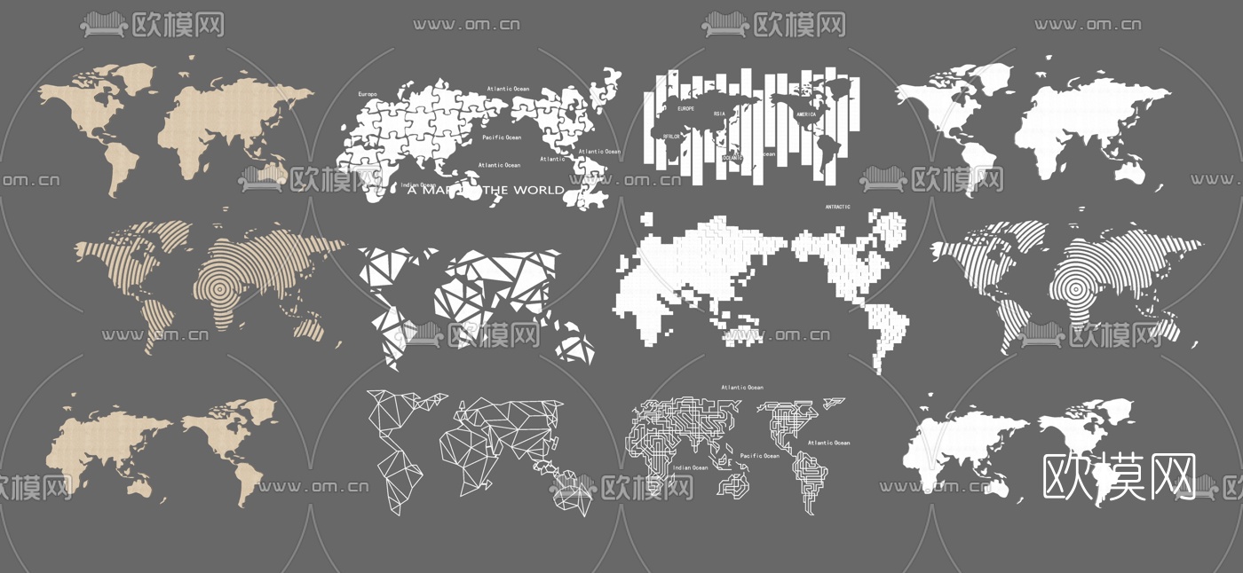 现代世界地图墙饰挂件su模型