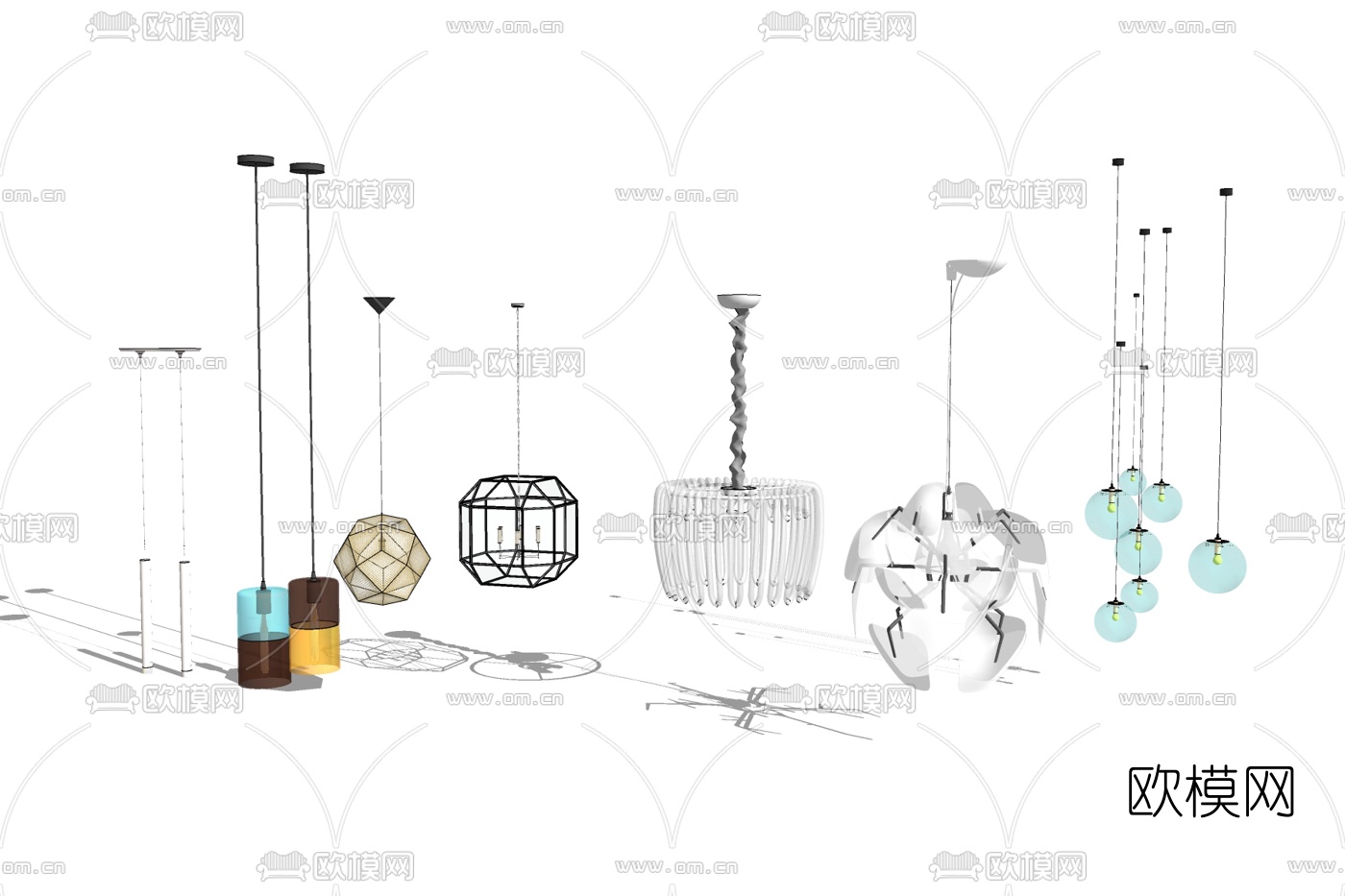 现代吊灯组合免费su模型下载