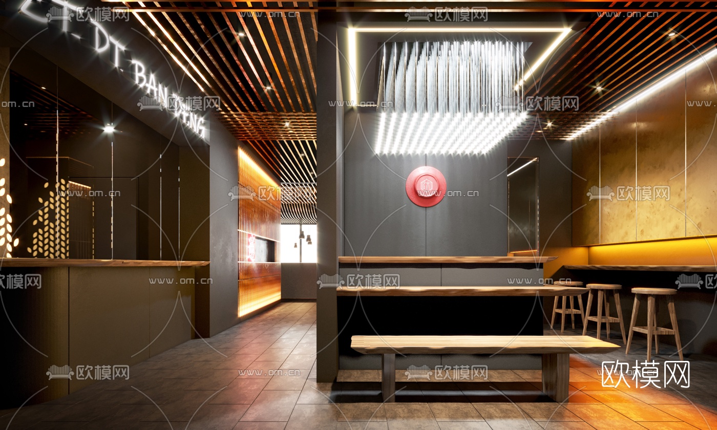 工业风面馆餐厅3d模型