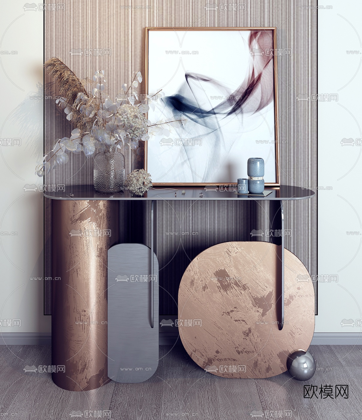 后现代玄关端景条案3d模型下载（渲染图1）