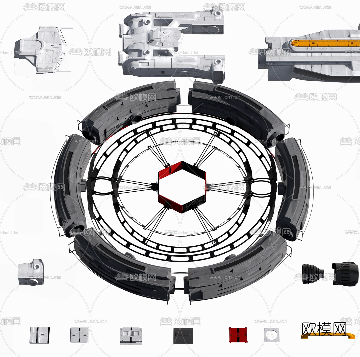 现代未来科幻飞船零部件3d模型下载（渲染图2）