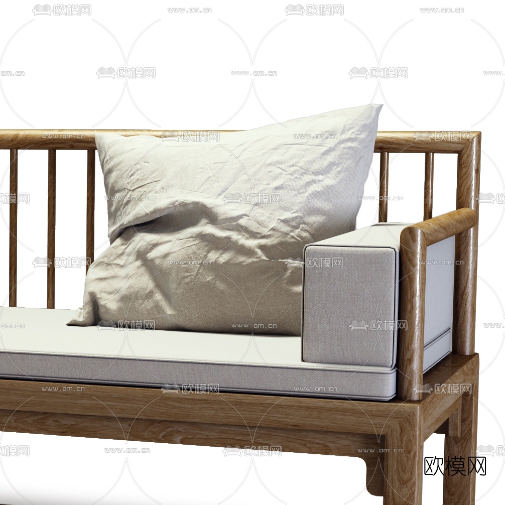 新中式实木双人沙发罗汉床3d模型下载（渲染图2）