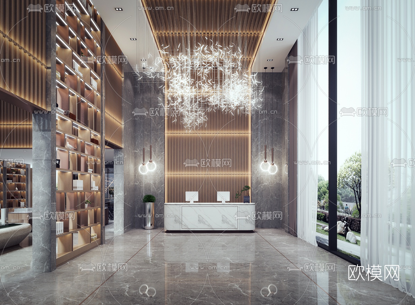 现代轻奢售楼处洽谈区3d模型下载（渲染图3）