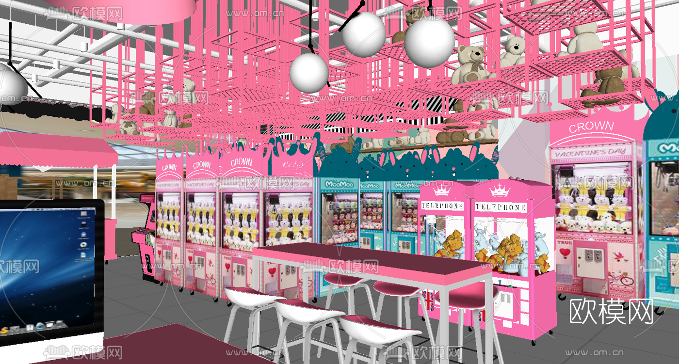 现代儿童夹娃娃厅su模型下载（渲染图2）