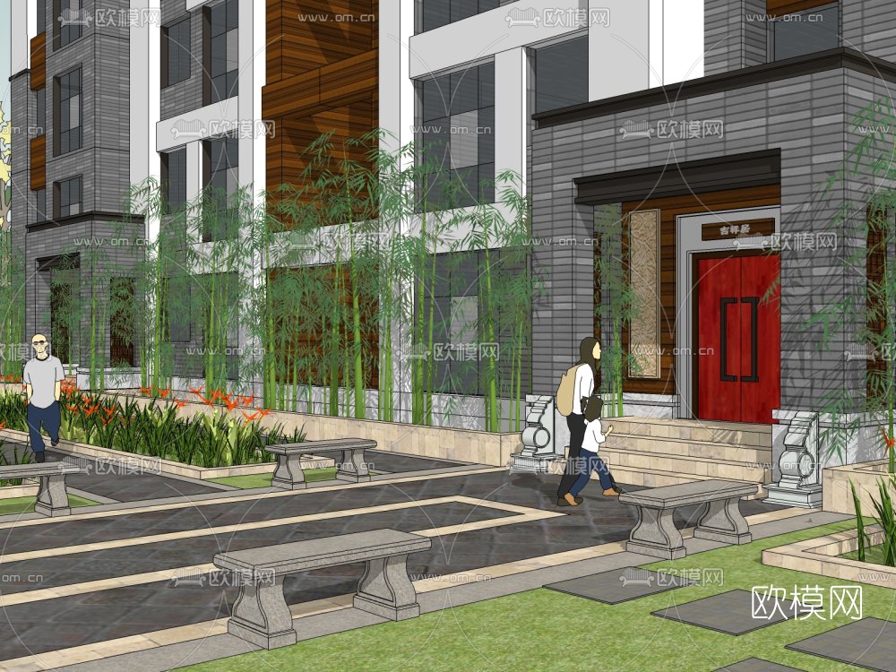 中式高层住宅建筑外观su模型下载（渲染图5）