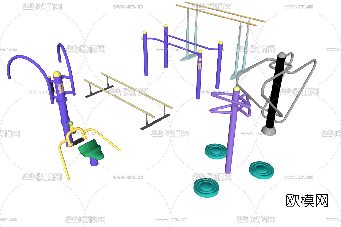 现代健身器材su模型下载