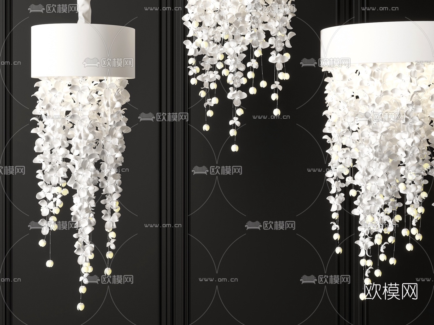 现代花瓣装饰吊灯3d模型下载（渲染图3）