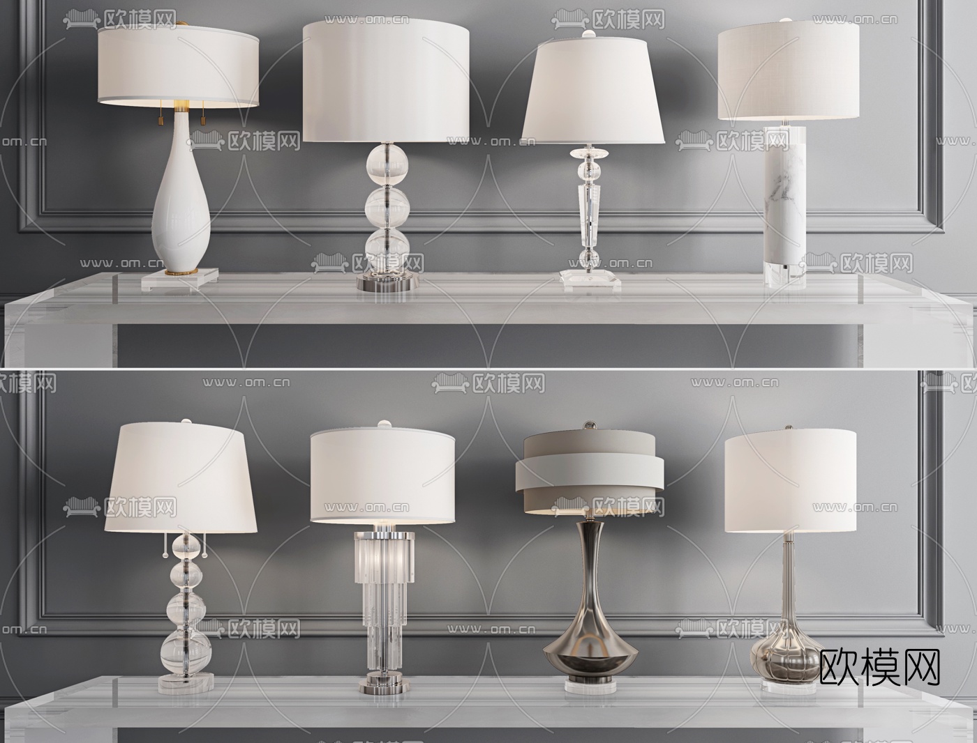 美式水晶台灯3d模型下载（渲染图1）