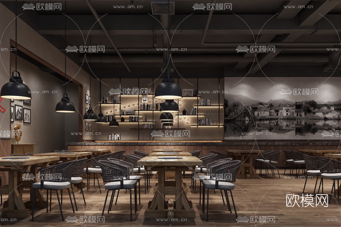 工业风火锅店3d模型
