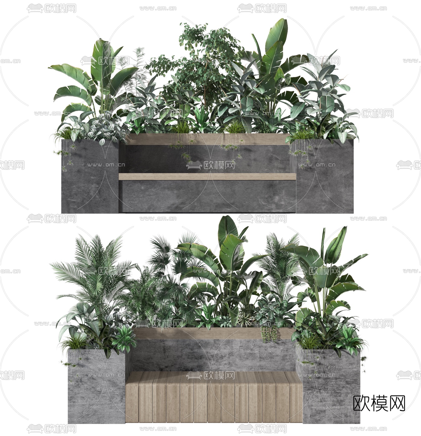 现代户外绿植盆栽公共椅3d模型