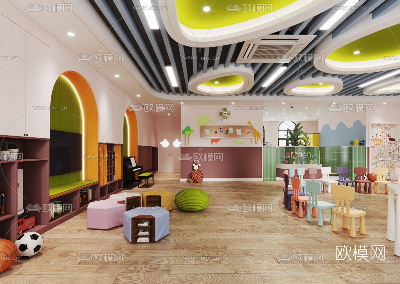 现代幼儿园教室卫生间3d模型下载（渲染图2）