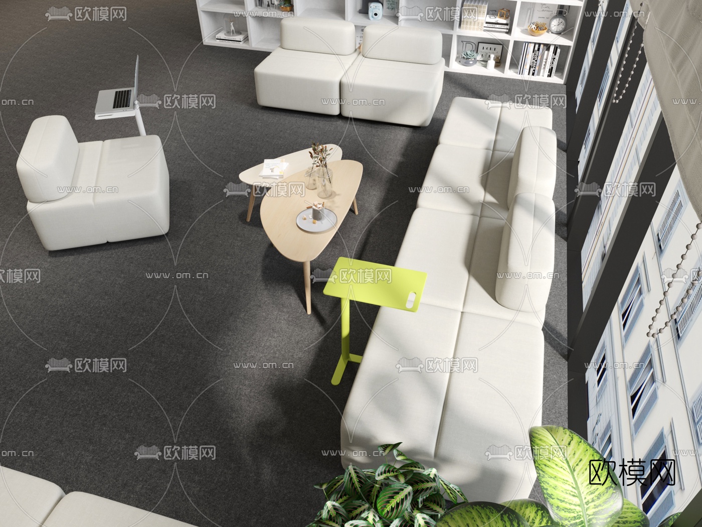 现代办公休闲沙发3d模型下载（渲染图2）