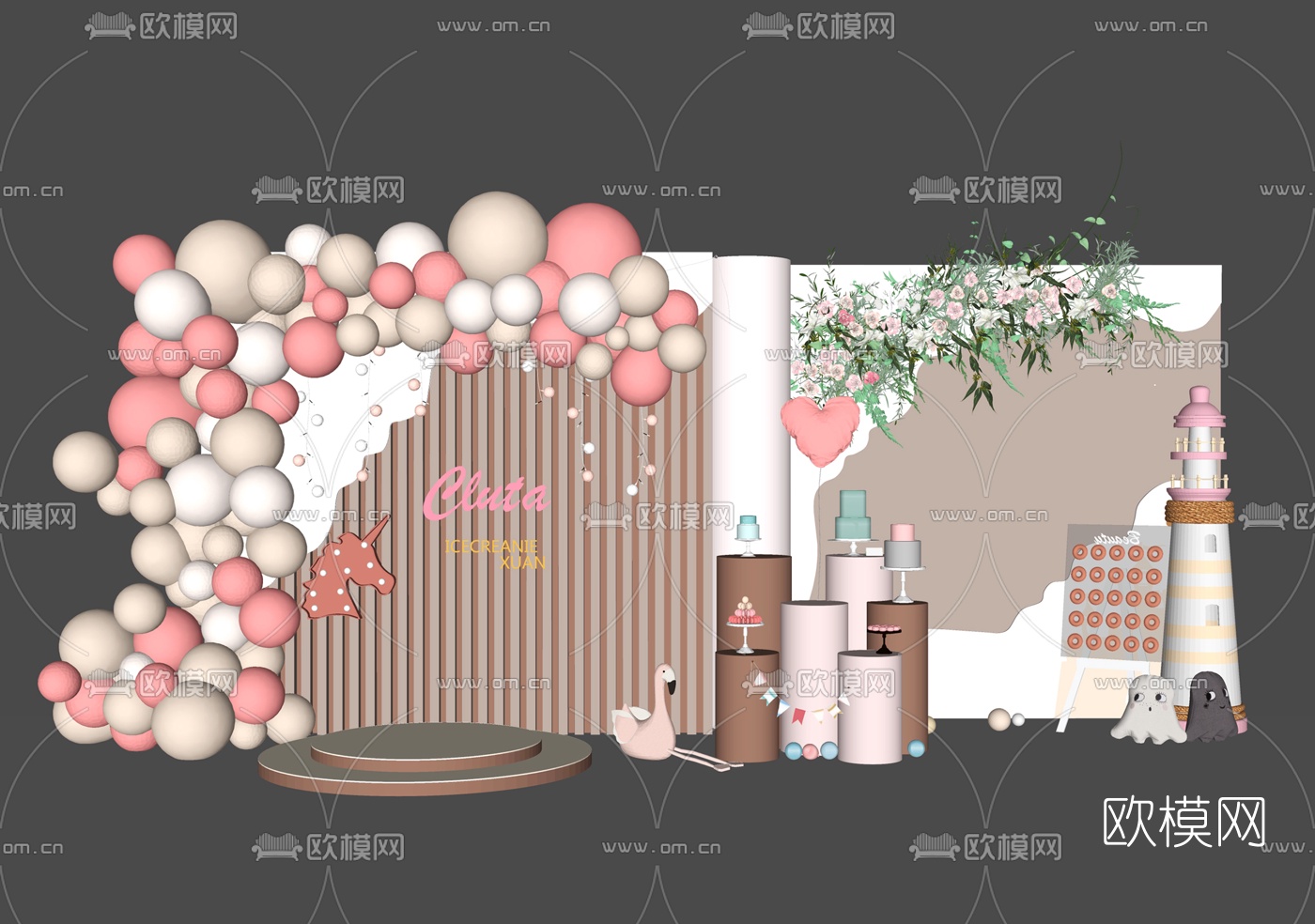 现代婚庆婚礼气球美陈合影区su模型下载