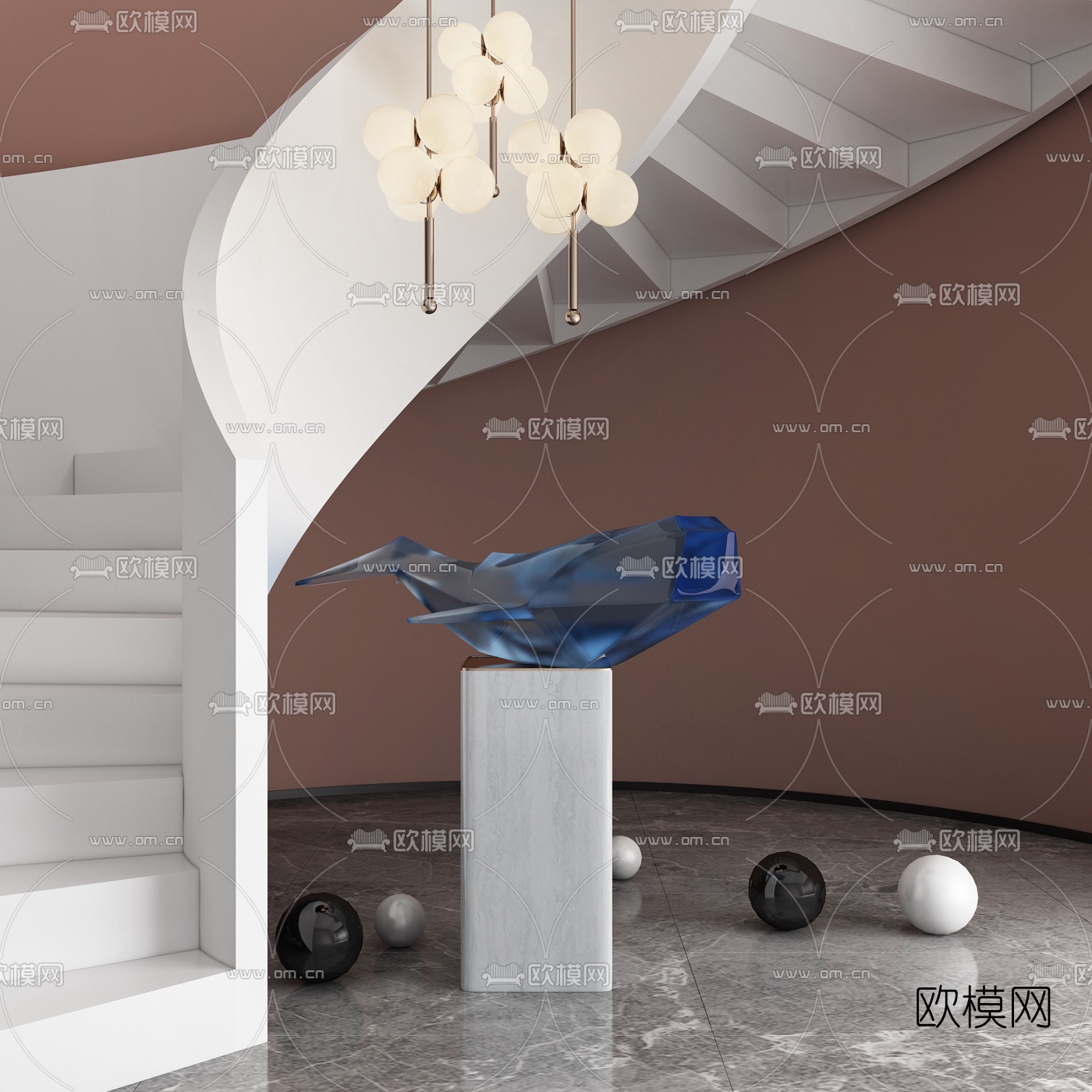 现代鲸鱼雕塑3d模型