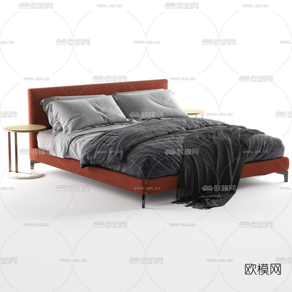 现代布艺双人床3d模型下载（渲染图2）