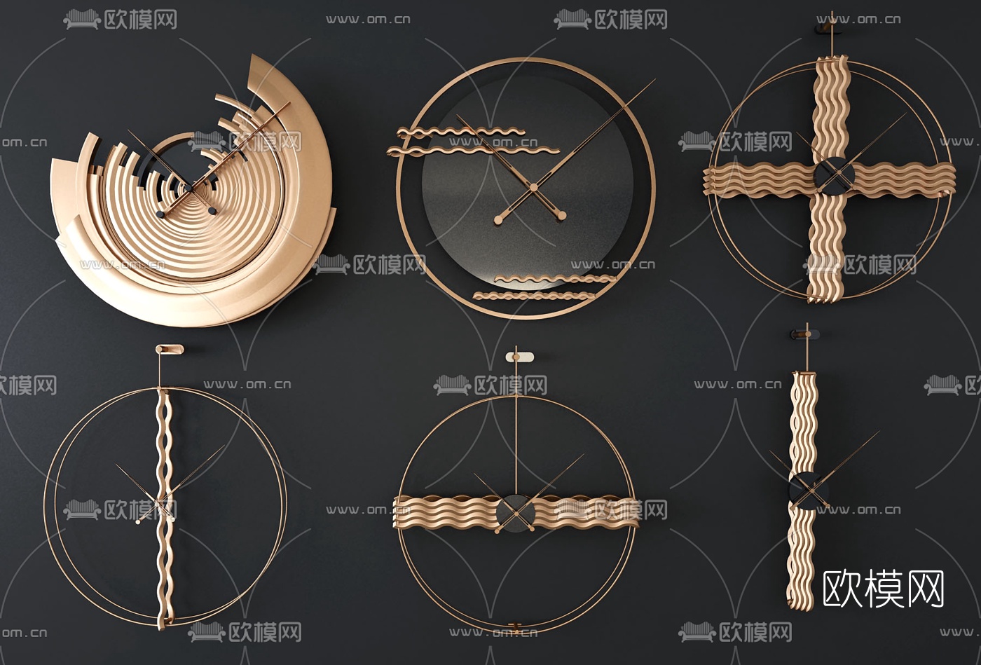 现代金属创意挂钟3d模型下载