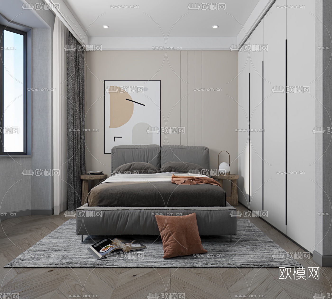 现代公寓卧室书房卫生间3d模型下载（渲染图2）