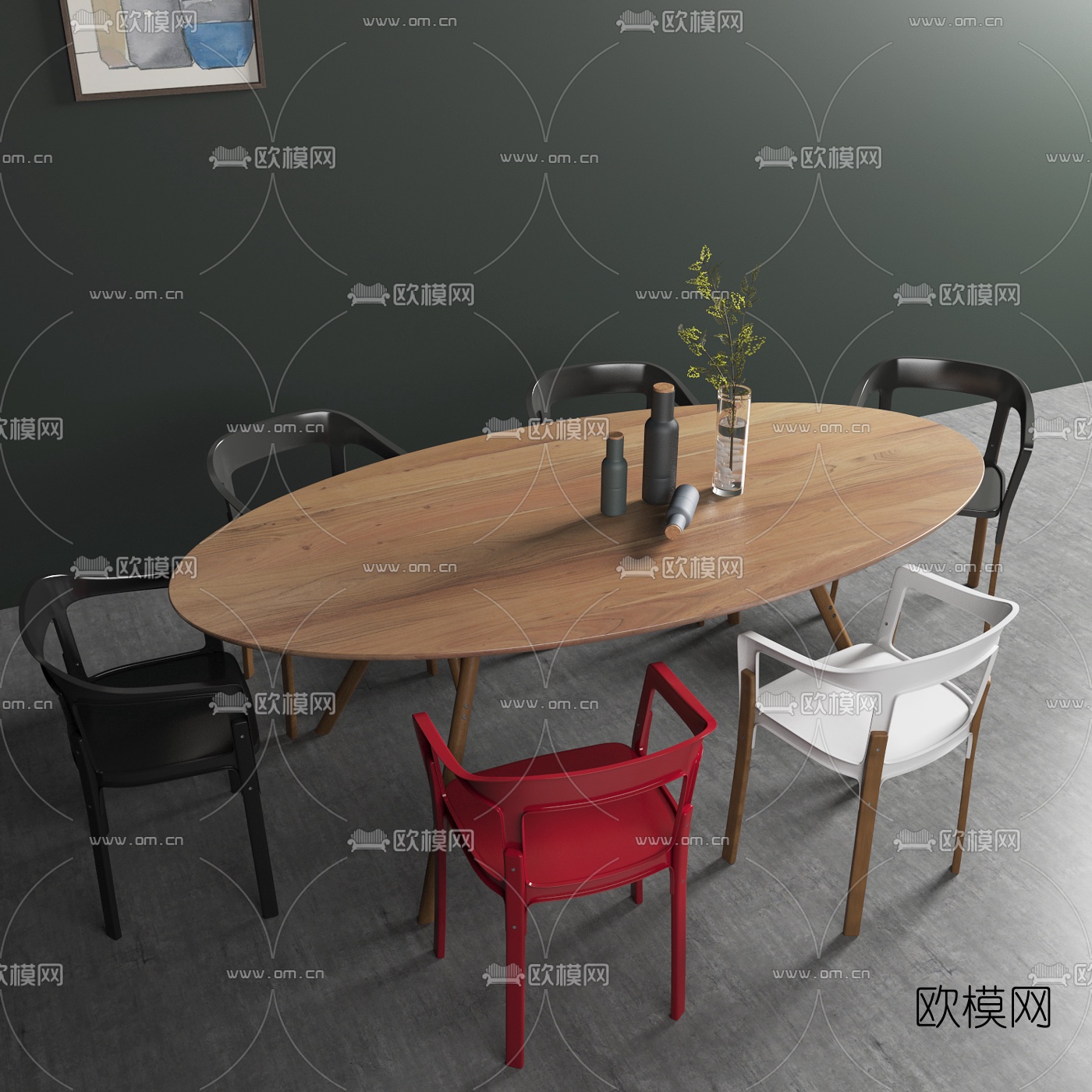 工业风条形餐桌椅3d模型