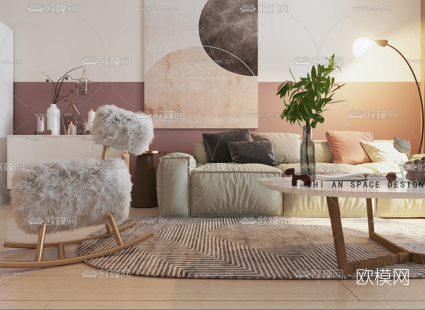 现代简约客厅餐厅3d模型