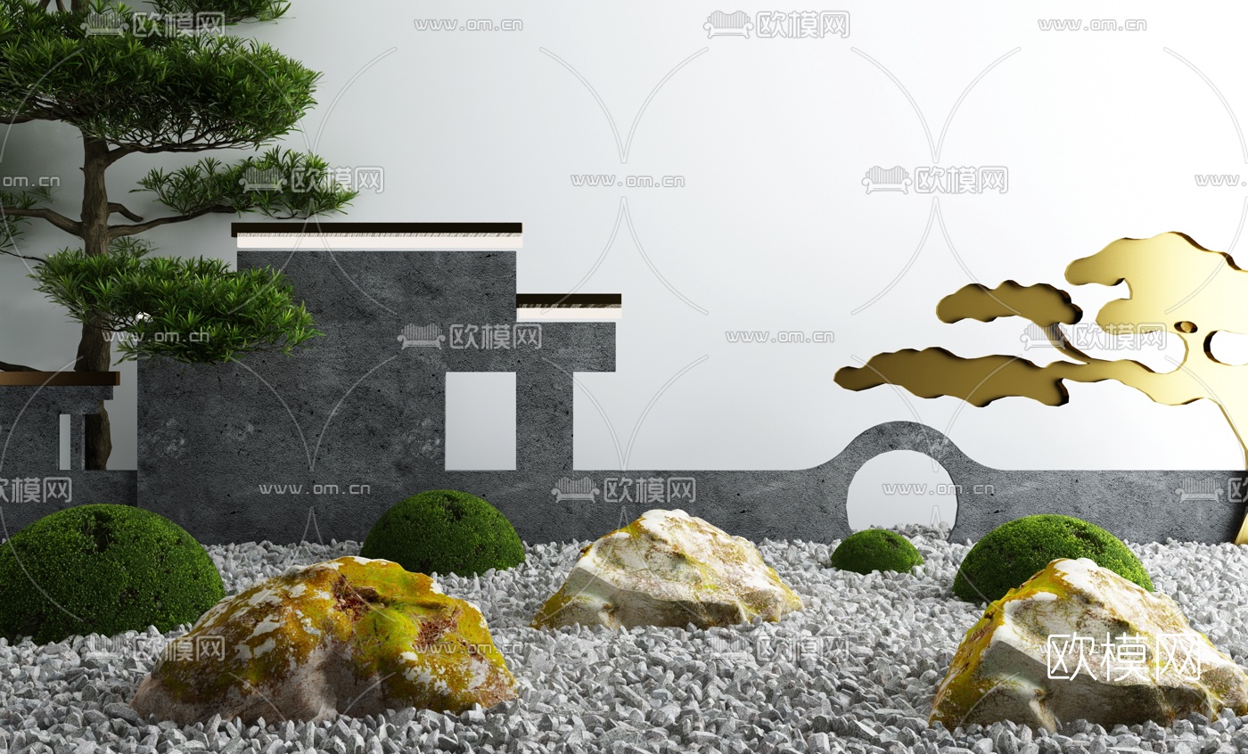 新中式松树灌木小品3d模型