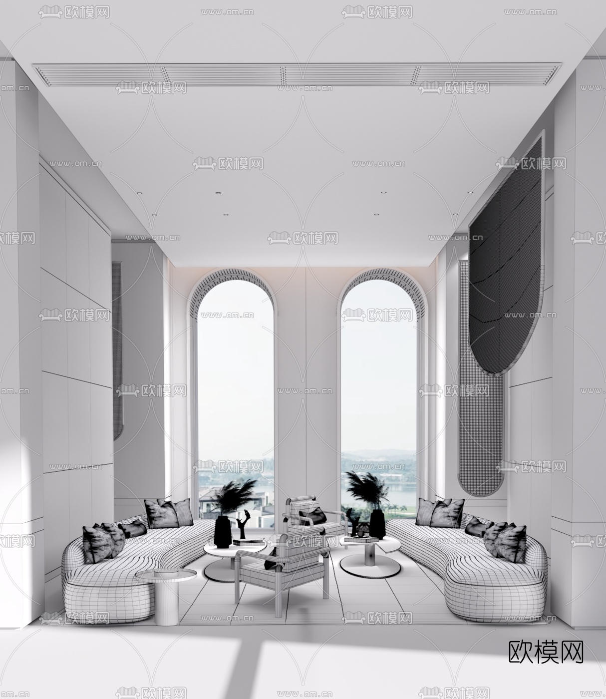 矩阵纵横设计 现代售楼处洽谈区3d模型下载（渲染图2）