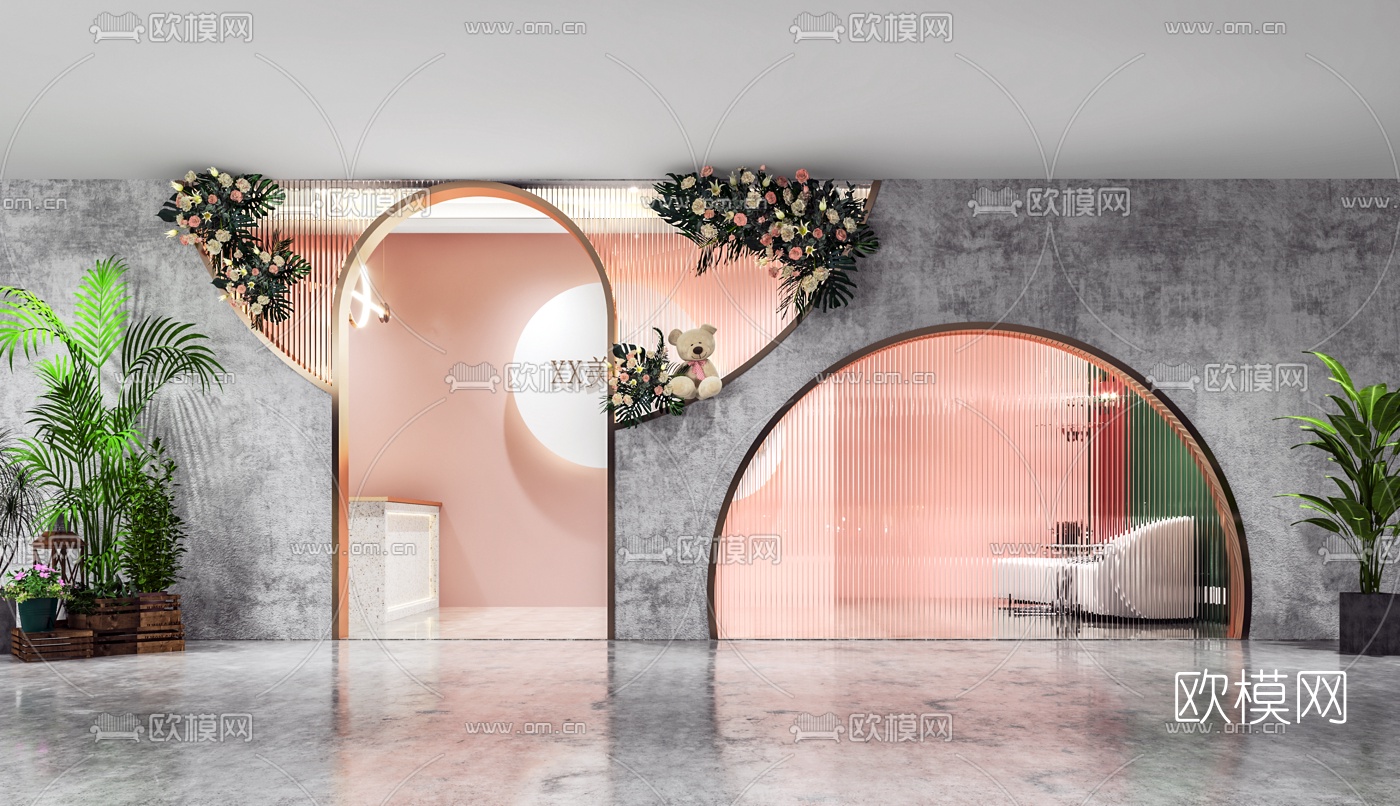 简欧简约美容院前台3d模型下载（渲染图3）