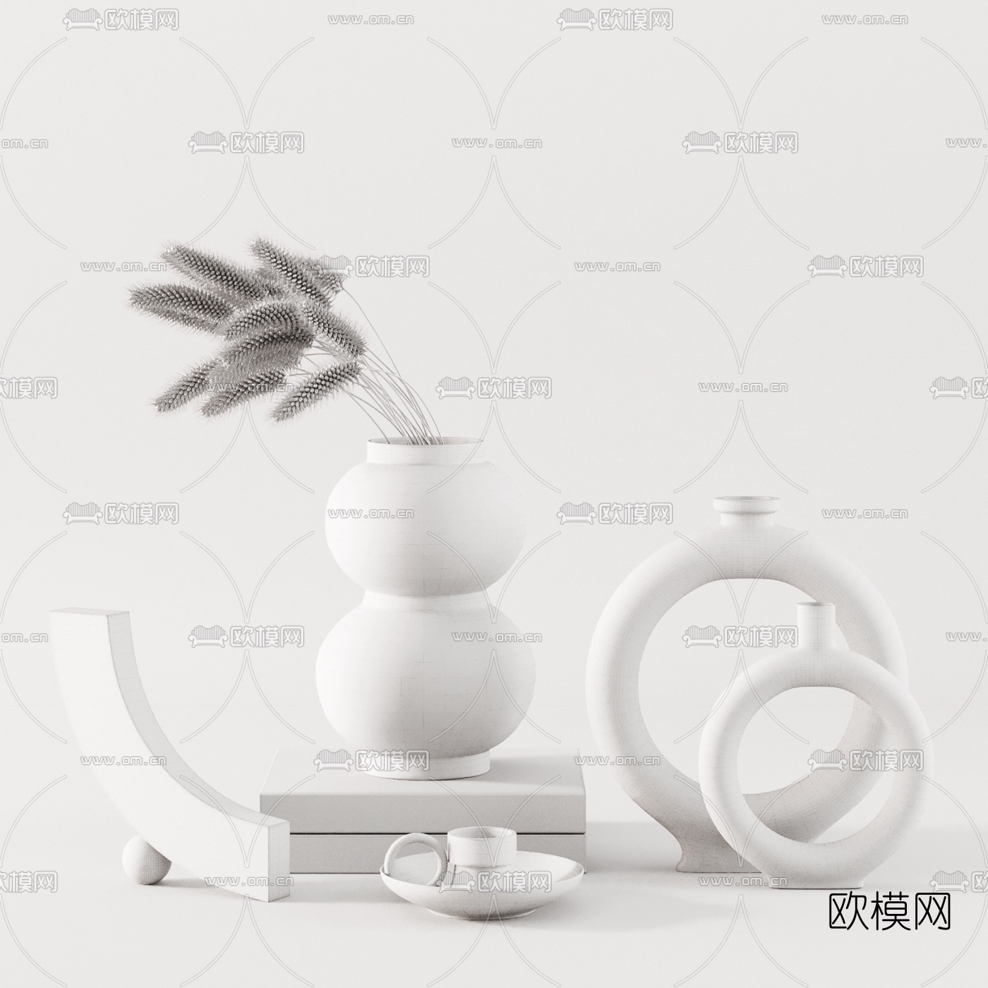 北欧芦苇干花雕塑摆件3d模型下载（渲染图3）