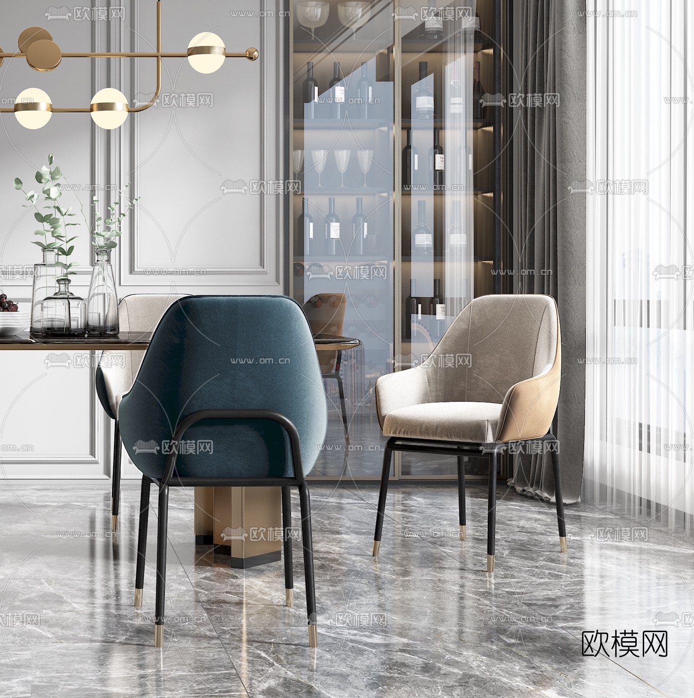 现代轻奢餐桌椅3d模型下载（渲染图4）