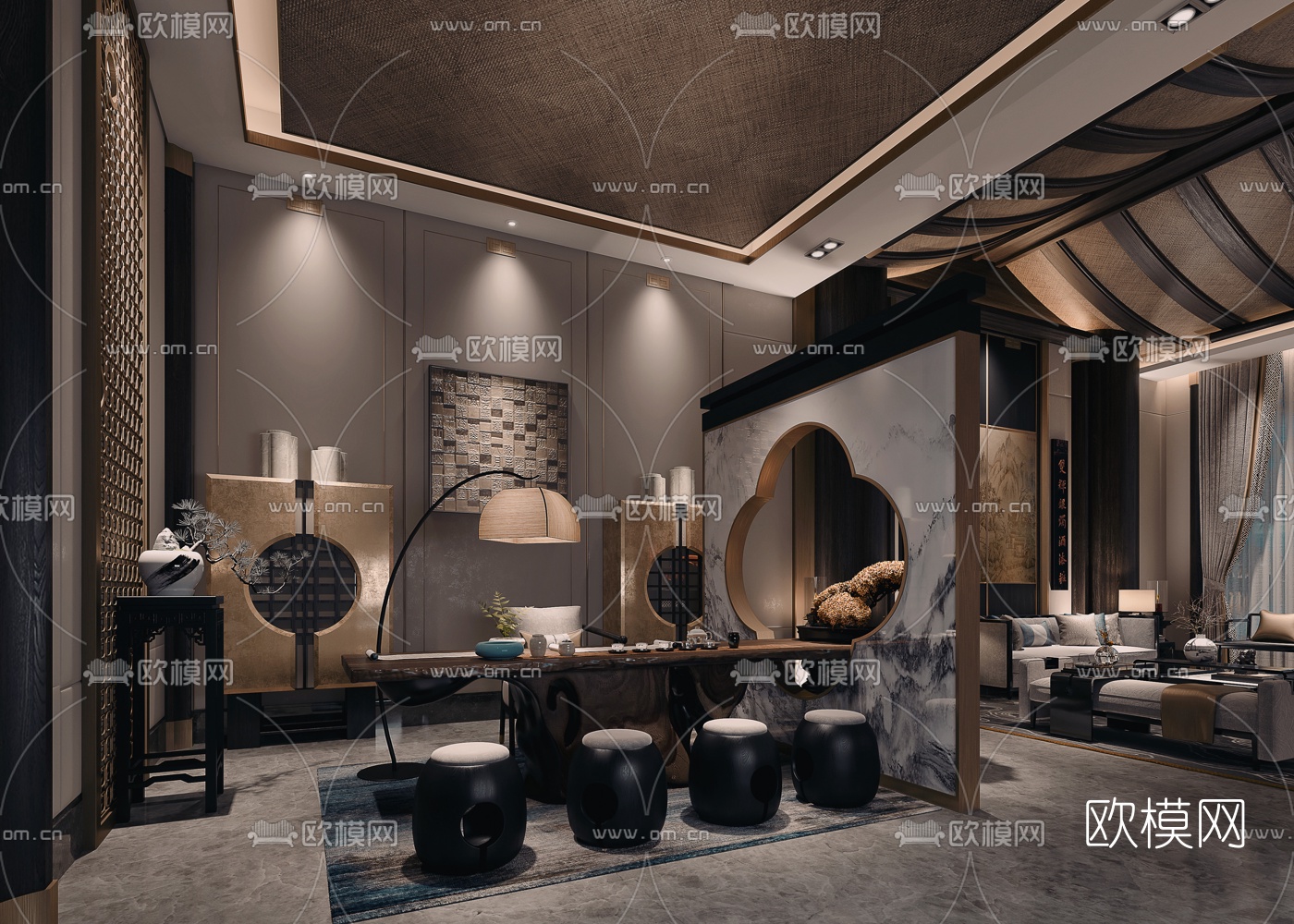 新中式轻奢酒店餐厅包房3d模型
