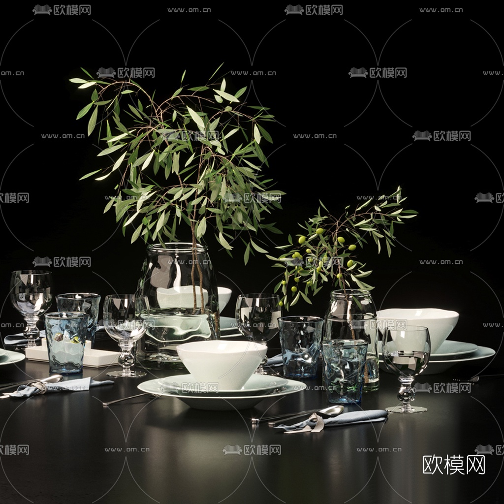 北欧插花花瓶餐具3d模型下载（渲染图3）