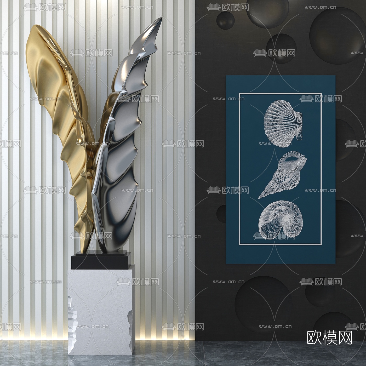 现代金属抽象雕塑摆件3d模型下载