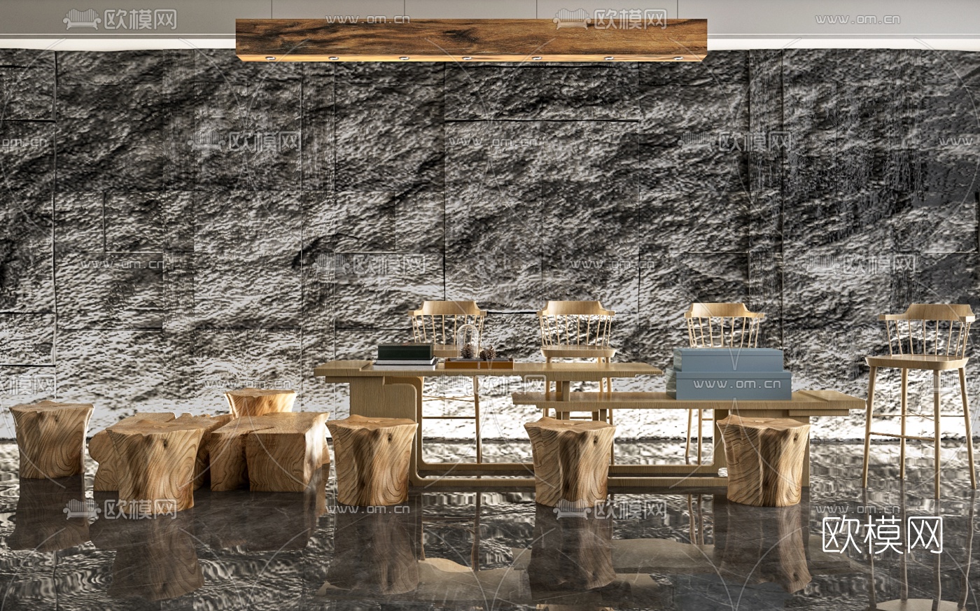 新中式休闲桌椅吧台椅3d模型下载