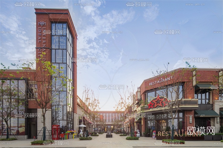 现代商业街su模型下载（渲染图2）