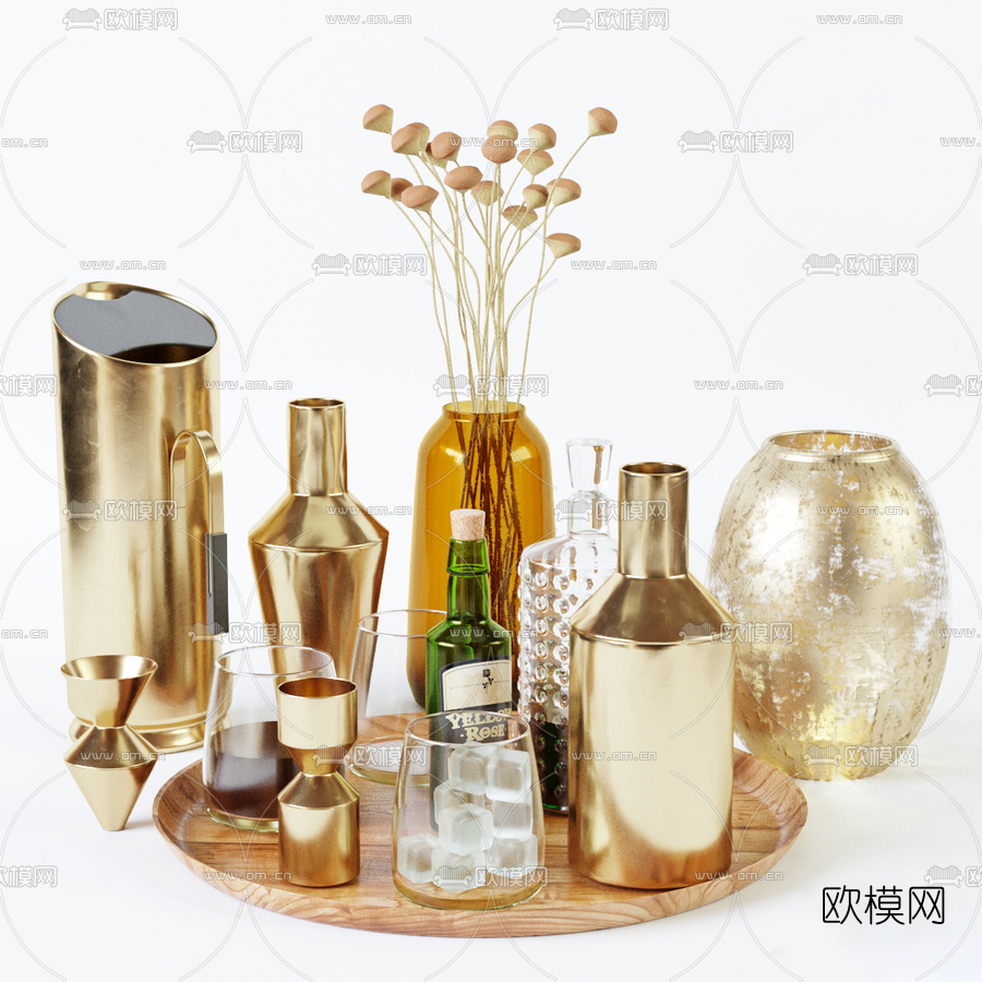 现代金属酒瓶酒杯3d模型