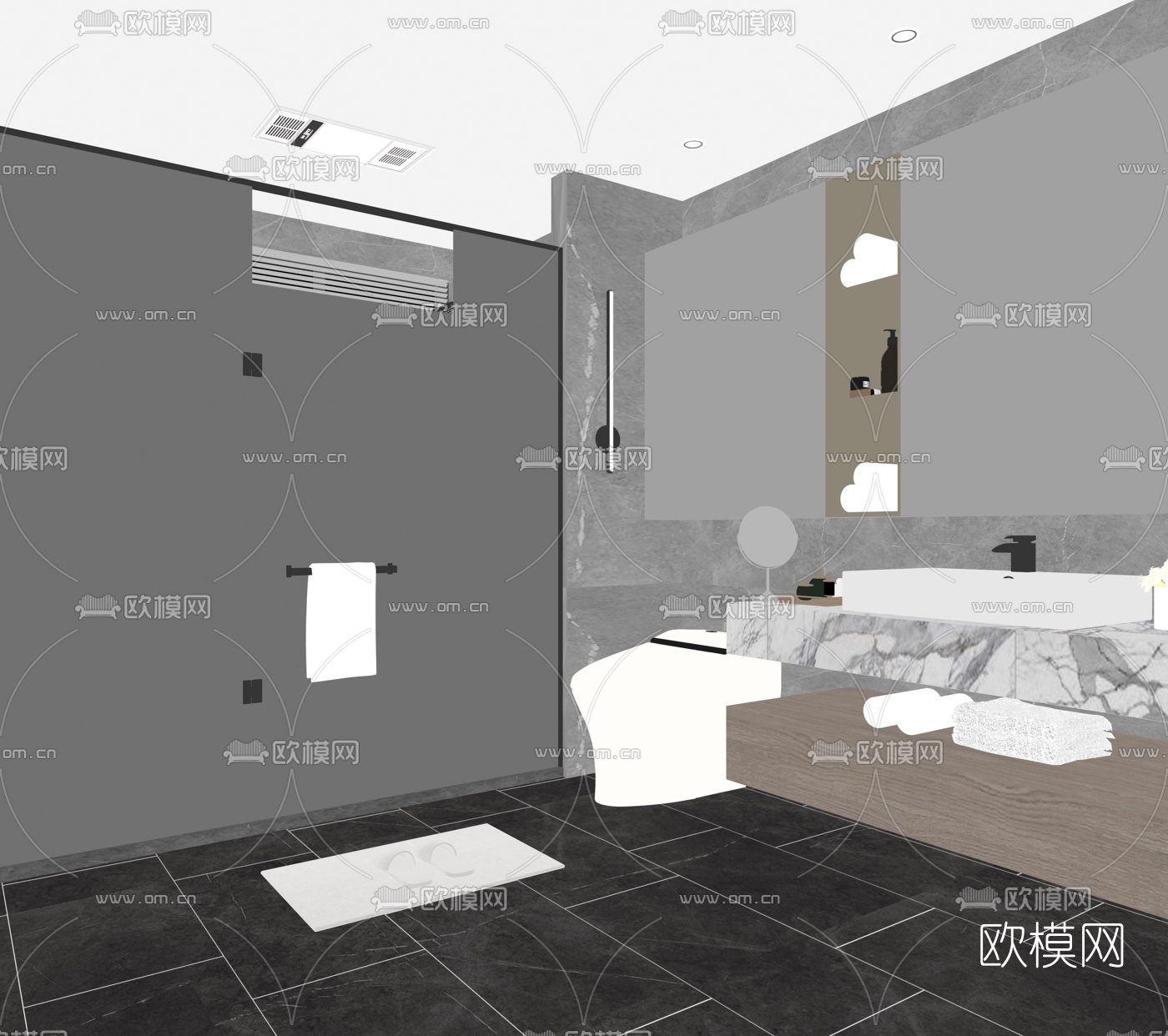 现代卫生间浴室su模型下载（渲染图2）