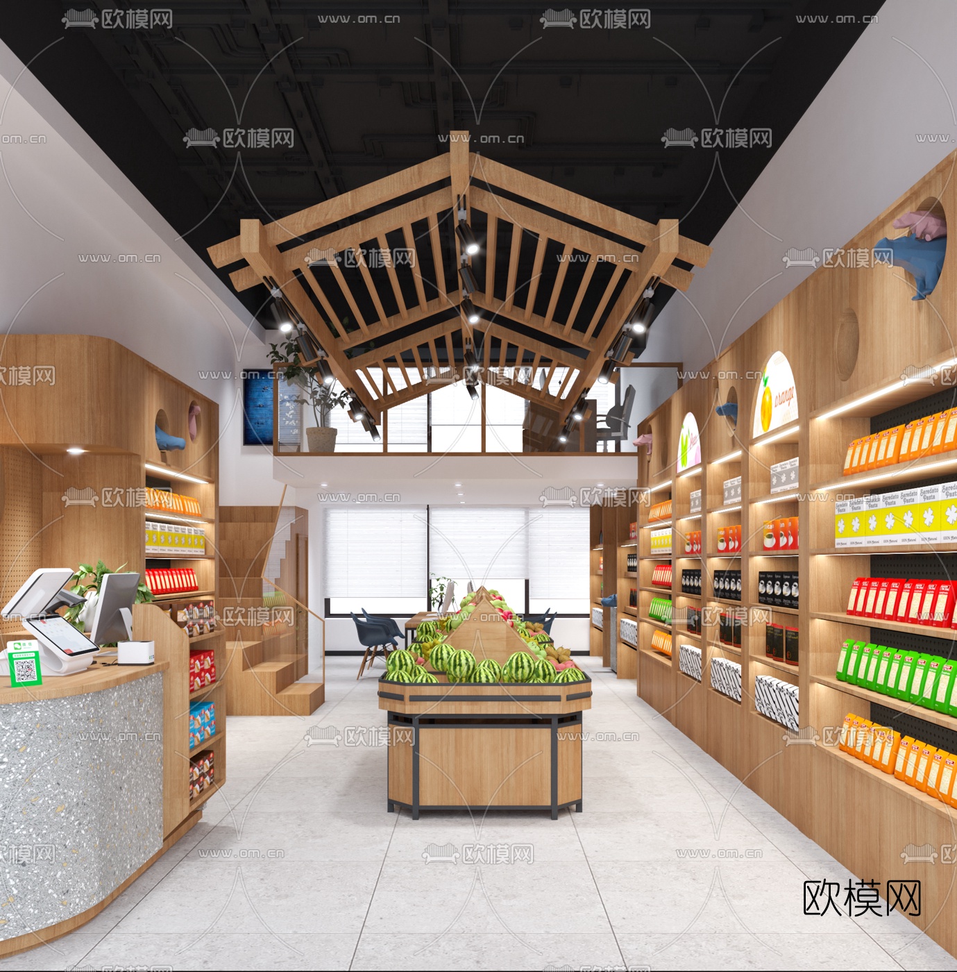 现代精品果蔬超市3d模型下载（渲染图4）