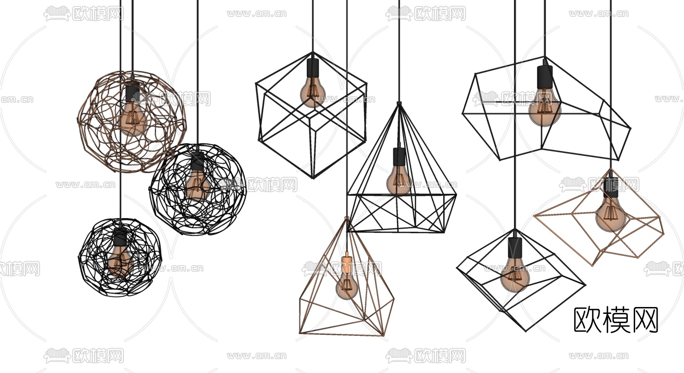 工业风铁艺吊灯su模型下载