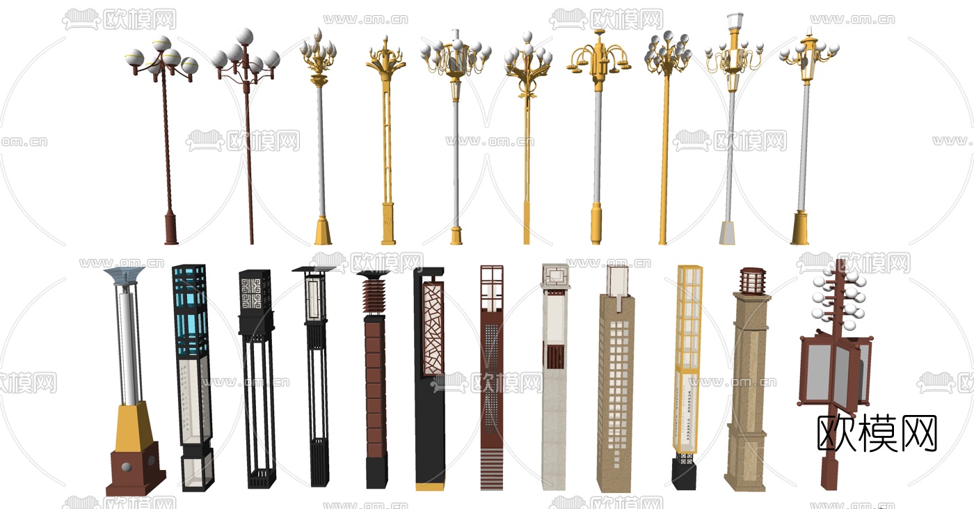 新中式路灯景观柱灯su模型下载（渲染图1）