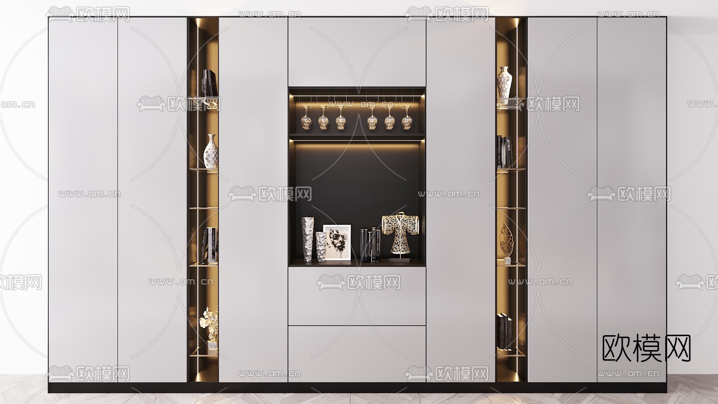 现代轻奢装饰柜3d模型下载