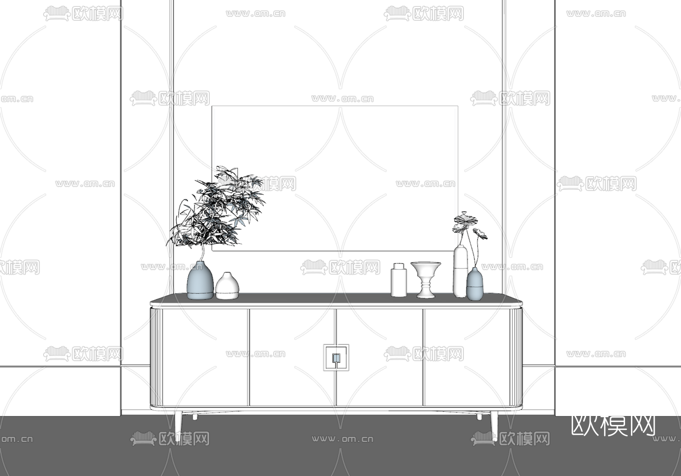 新中式轻奢电视柜su模型下载（渲染图3）