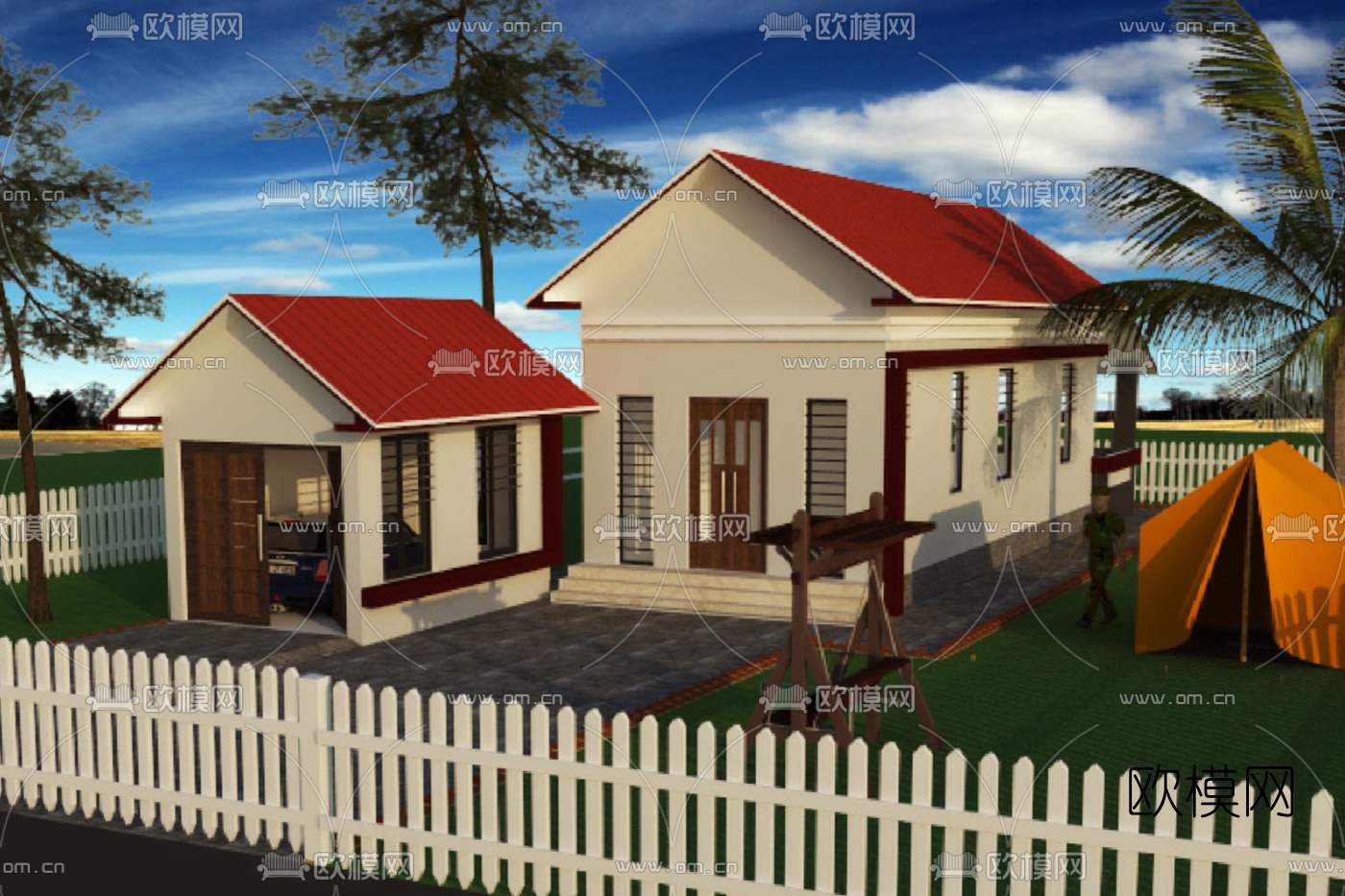 美式乡村别墅免费su模型下载