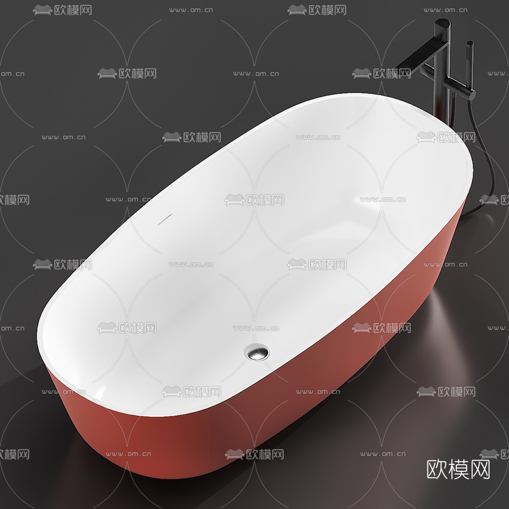 现代红色浴缸3d模型下载（渲染图2）