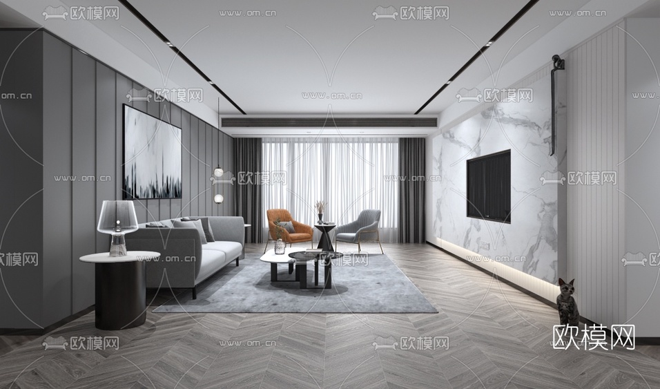 现代客厅免费3d模型下载_ID10191057_3dmax免费模型-欧模网