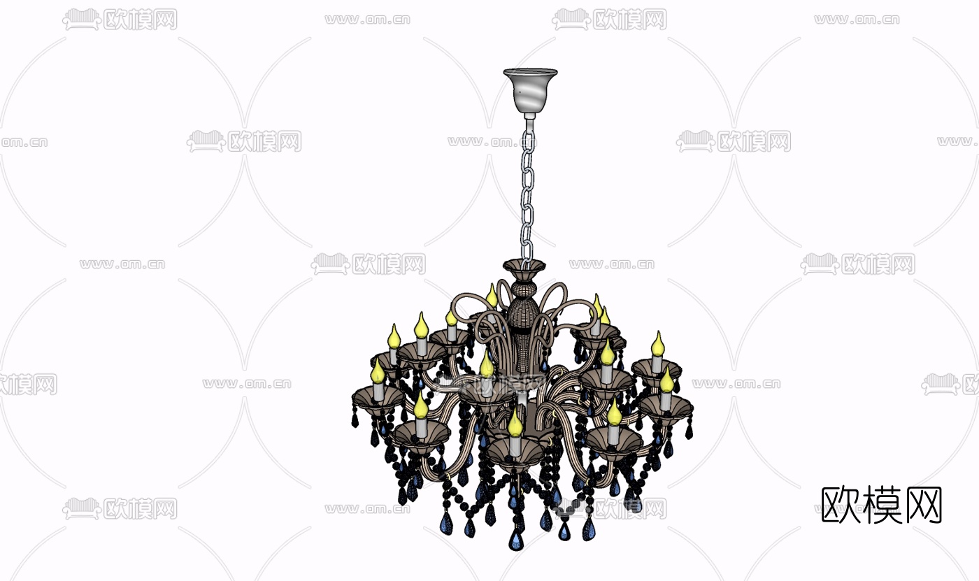 欧式金属多头吊灯免费su模型下载