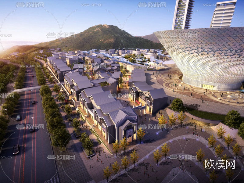 现代文化旅游城鸟瞰su模型下载（渲染图3）