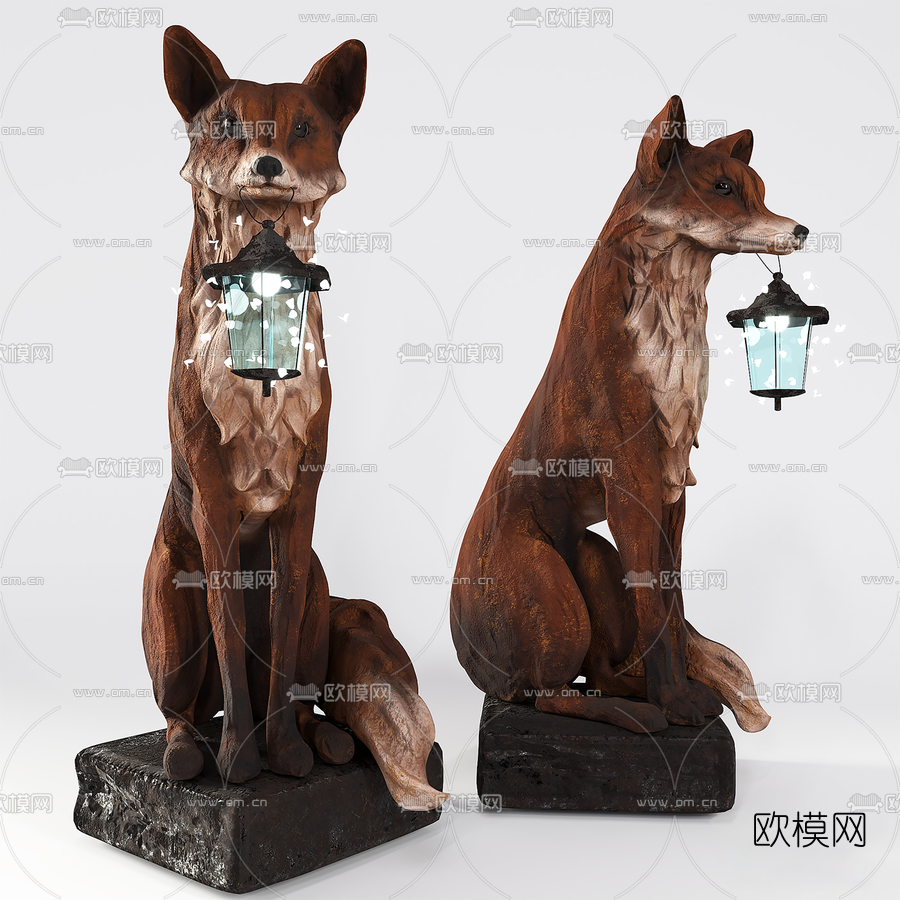 现代狐狸雕塑3d模型下载（渲染图1）